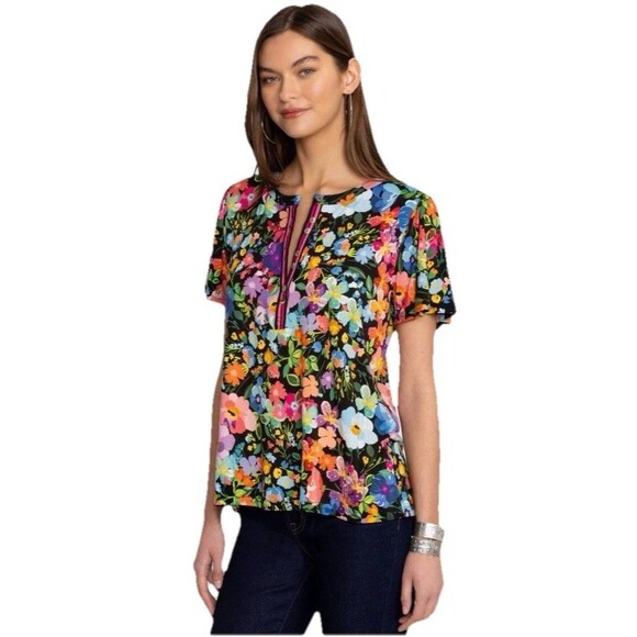 Johnny Was Tops - Johnny Was Tee The Janie Favorite M Flutter Sleeve Henley top Boho Floral